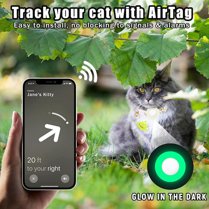 Funda de silicona para AirTag Tracker, collar para mascotas con diseño de margaritas pequeñas, con cascabel y película frontal y trasera.