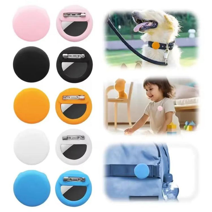 Funda de silicona redonda para rastreador GPS AirTag con imperdibles ocultos en el interior de la ropa y los zapatos.