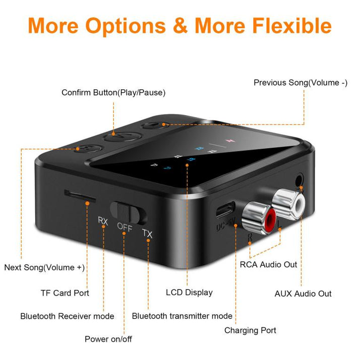 Adaptador transmisor/receptor de audio Bluetooth 5.4 con reproducción de tarjeta TF, C56