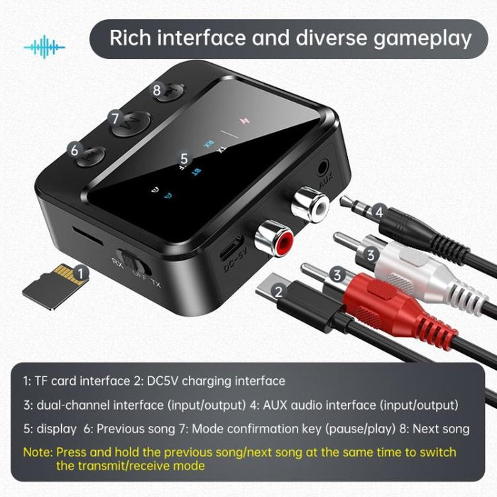 Adaptador transmisor/receptor de audio Bluetooth 5.4 con reproducción de tarjeta TF, C56