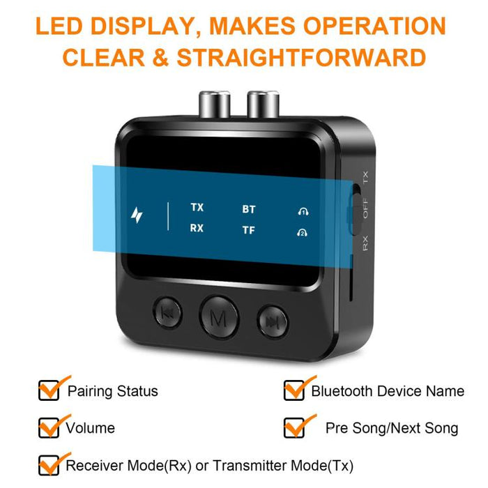 Adaptador transmisor/receptor de audio Bluetooth 5.4 con reproducción de tarjeta TF, C56