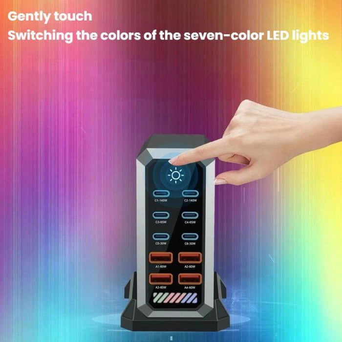 Cargador de escritorio multipuerto de 660 W con 6 puertos Tipo-C y 4 puertos USB, de alta potencia y con carcasa de nitruro de galio., US Plug, UK Plug, EU Plug, AU Plug