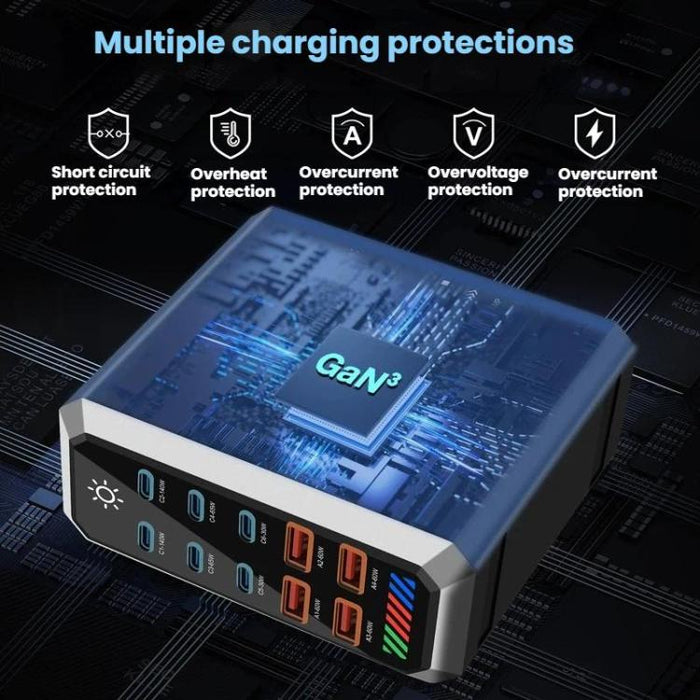 Cargador de escritorio multipuerto de 660 W con 6 puertos Tipo-C y 4 puertos USB, de alta potencia y con carcasa de nitruro de galio., US Plug, UK Plug, EU Plug, AU Plug