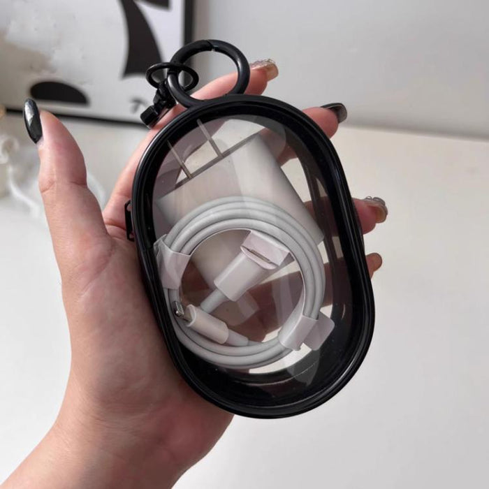 2 unidades de cable de datos, cargador, bolsa de almacenamiento transparente, estuche portátil para auriculares, With Keychain