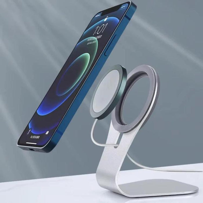 Soporte de teléfono de aleación de aluminio para cargador inalámbrico magnético de escritorio