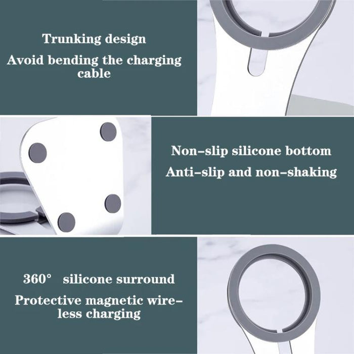 Soporte de teléfono de aleación de aluminio para cargador inalámbrico magnético de escritorio