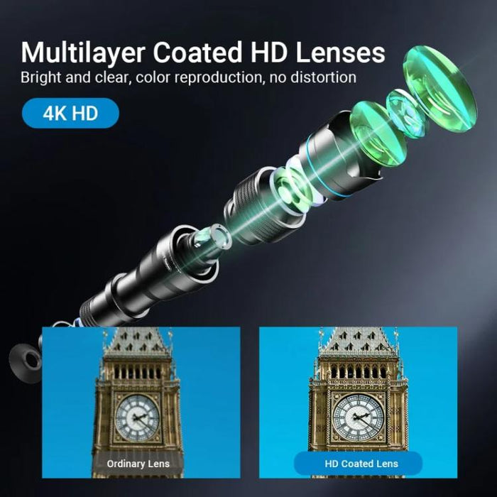 Lente telefoto zoom universal APEXEL totalmente metálico 20-40x para smartphones, telescopio HD para teléfono, ideal para fotografía lunar y de conciertos., APL-20-40X