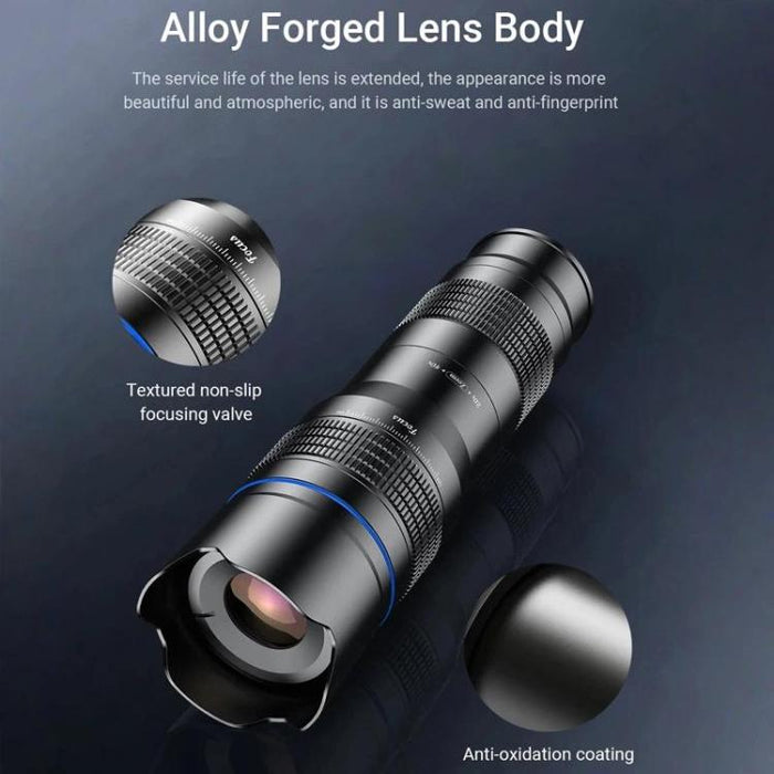 Lente telefoto zoom universal APEXEL totalmente metálico 20-40x para smartphones, telescopio HD para teléfono, ideal para fotografía lunar y de conciertos., APL-20-40X