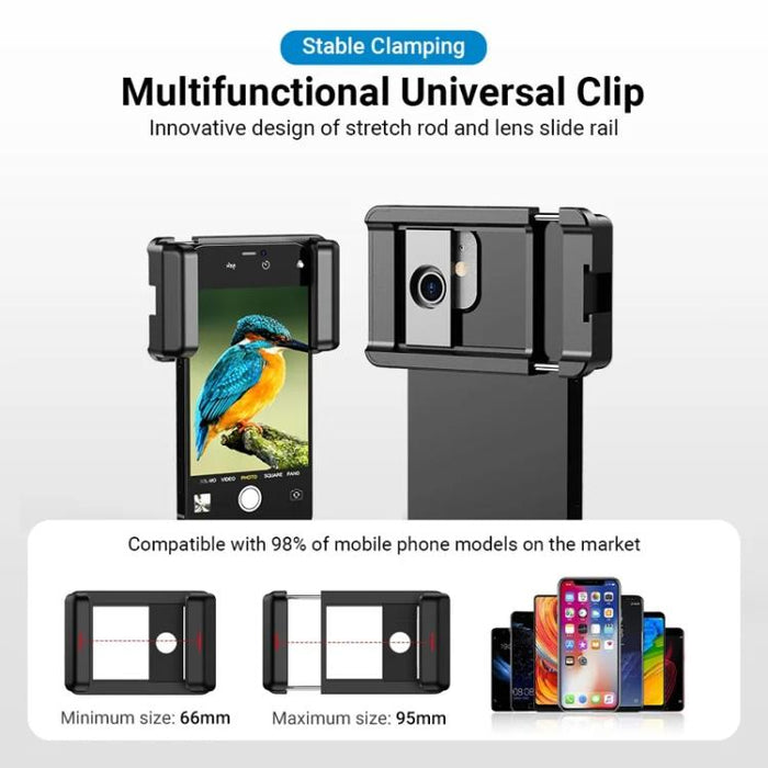 Lente telefoto zoom universal APEXEL totalmente metálico 20-40x para smartphones, telescopio HD para teléfono, ideal para fotografía lunar y de conciertos., APL-20-40X