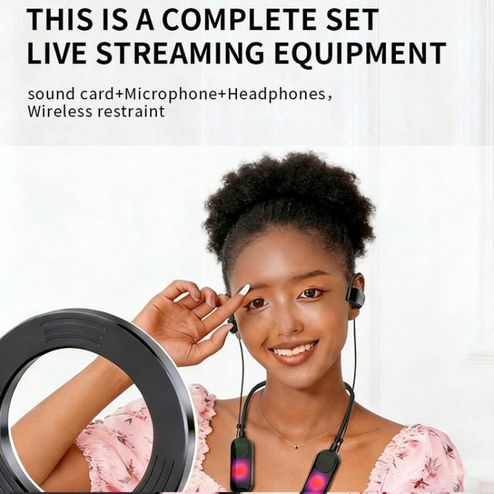 Auriculares todo en uno para retransmisiones en directo con tarjeta de sonido y micrófono inalámbrico de cuello., G10T