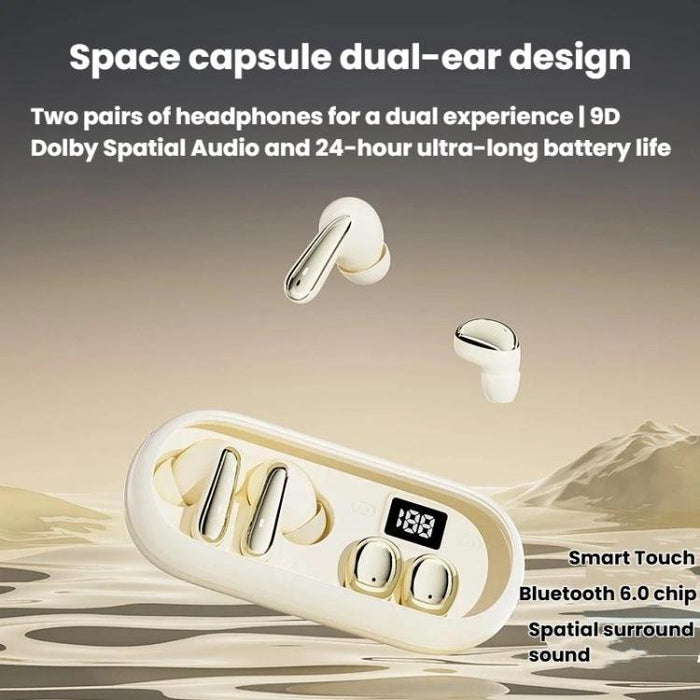 MD35 2 pares de auriculares intrauditivos con pantalla digital, cancelación de ruido, inalámbricos Bluetooth, ideales para dormir.
