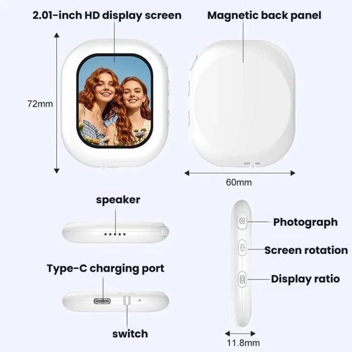 Espejo para selfies inalámbrico T3 con pantalla magnética trasera para selfies, T3 Wireless