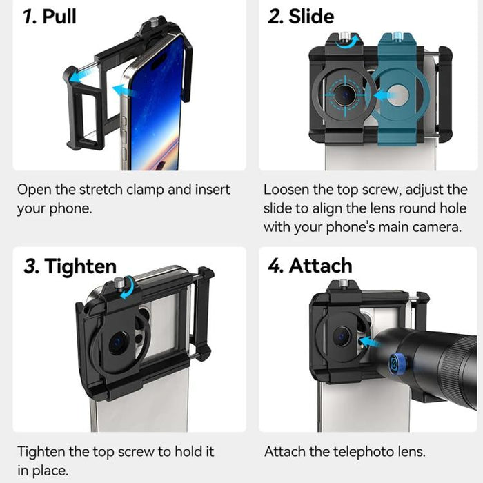 Kit de teleobjetivo APEXEL TeleCular 50x para smartphone con trípode de rótula de 360 grados y enfoque interno., APL-T50X
