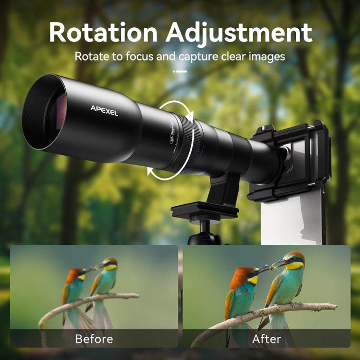 Kit de teleobjetivo APEXEL TeleCular 50x para smartphone con trípode de rótula de 360 grados y enfoque interno., APL-T50X