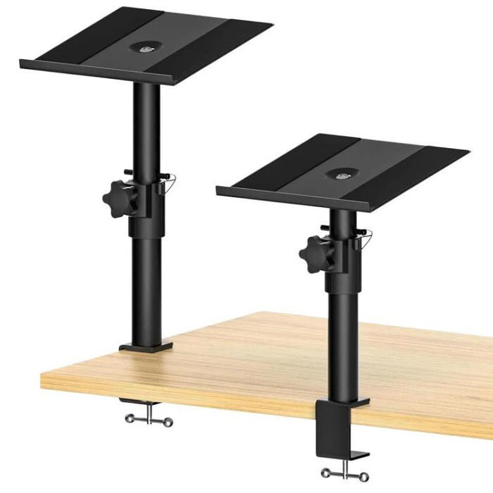 Soporte de altavoz de escritorio con abrazadera, móvil y ajustable en altura sin necesidad de taladrar., Single, Double