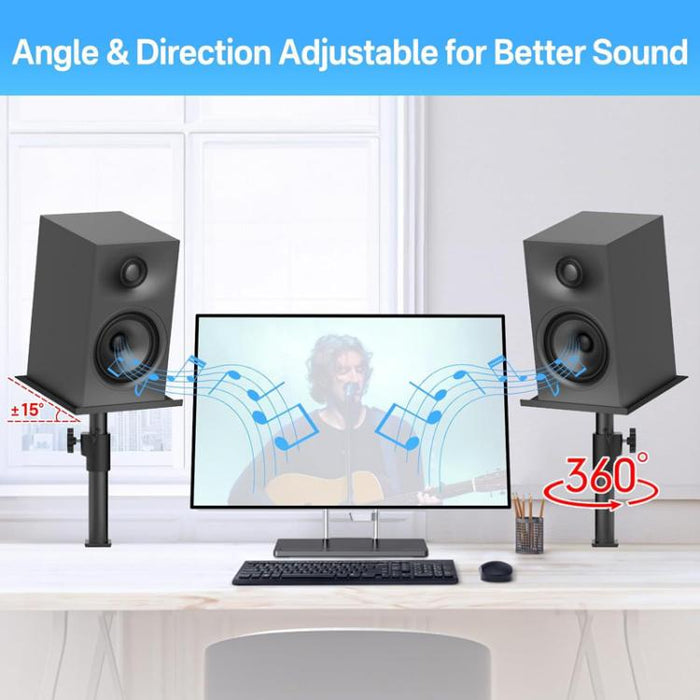Soporte de altavoz de escritorio con abrazadera, móvil y ajustable en altura sin necesidad de taladrar., Single, Double