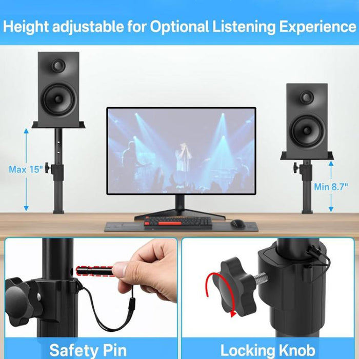 Soporte de altavoz de escritorio con abrazadera, móvil y ajustable en altura sin necesidad de taladrar., Single, Double
