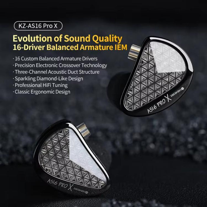 Auriculares intrauditivos de alta fidelidad KZ AS16 PRO X 16BA con cable de 1,2 m., Standard, With Mic