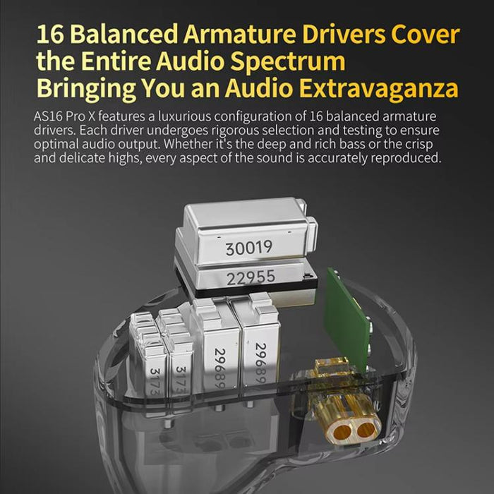 Auriculares intrauditivos de alta fidelidad KZ AS16 PRO X 16BA con cable de 1,2 m., Standard, With Mic