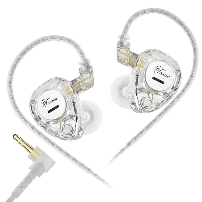 Auriculares con cable KZ Taurus de 3,5 mm con estructura de controlador dinámico dual horizontal y calidad HiFi de 1,2 m., Transparent Standard, Transparent With Mic, Transparent Black, Transparent Black With Mic, White Standard, White With Mic