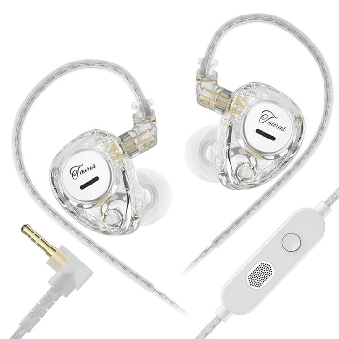Auriculares con cable KZ Taurus de 3,5 mm con estructura de controlador dinámico dual horizontal y calidad HiFi de 1,2 m., Transparent Standard, Transparent With Mic, Transparent Black, Transparent Black With Mic, White Standard, White With Mic