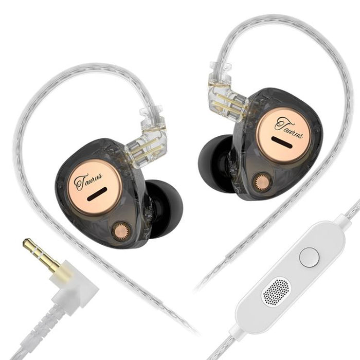 Auriculares con cable KZ Taurus de 3,5 mm con estructura de controlador dinámico dual horizontal y calidad HiFi de 1,2 m., Transparent Standard, Transparent With Mic, Transparent Black, Transparent Black With Mic, White Standard, White With Mic