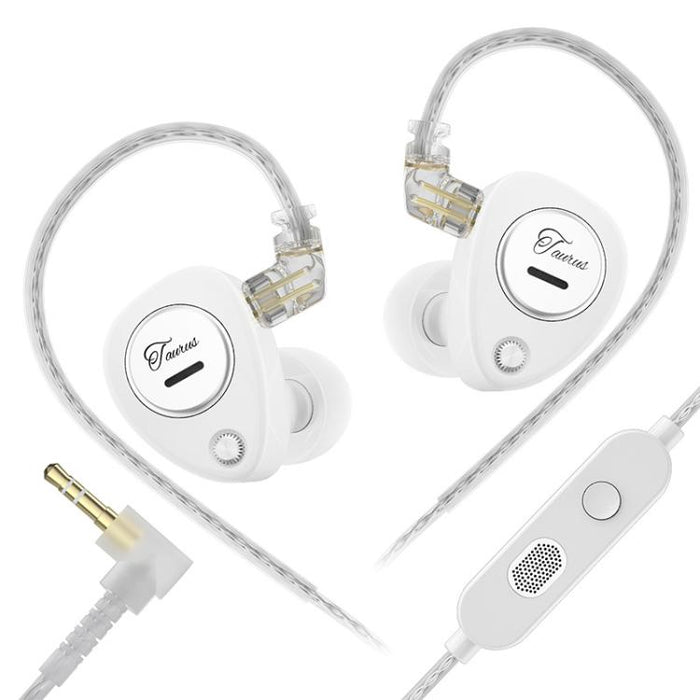Auriculares con cable KZ Taurus de 3,5 mm con estructura de controlador dinámico dual horizontal y calidad HiFi de 1,2 m., Transparent Standard, Transparent With Mic, Transparent Black, Transparent Black With Mic, White Standard, White With Mic