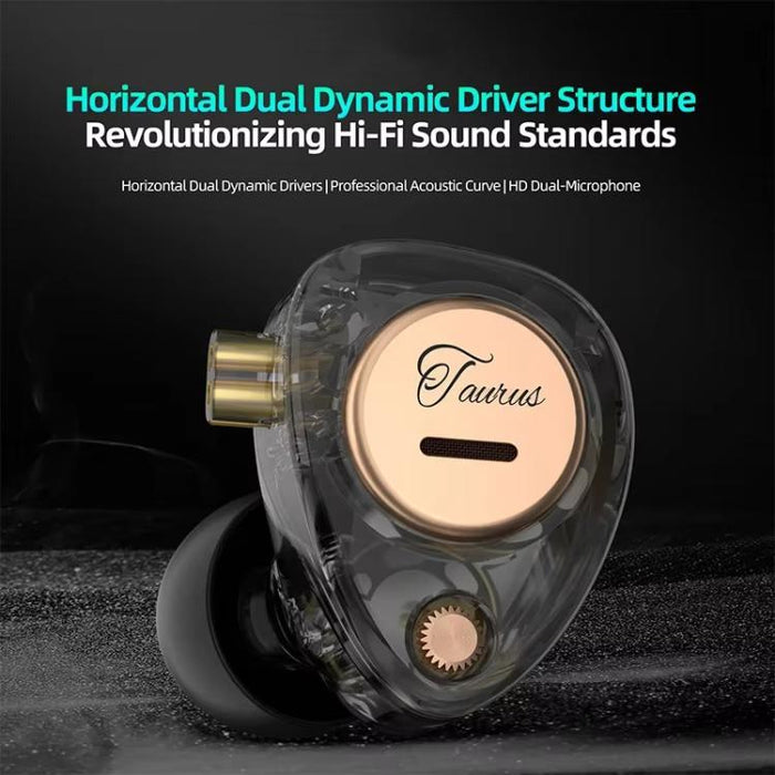 Auriculares con cable KZ Taurus de 3,5 mm con estructura de controlador dinámico dual horizontal y calidad HiFi de 1,2 m., Transparent Standard, Transparent With Mic, Transparent Black, Transparent Black With Mic, White Standard, White With Mic