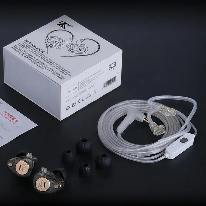Auriculares con cable KZ Taurus de 3,5 mm con estructura de controlador dinámico dual horizontal y calidad HiFi de 1,2 m., Transparent Standard, Transparent With Mic, Transparent Black, Transparent Black With Mic, White Standard, White With Mic