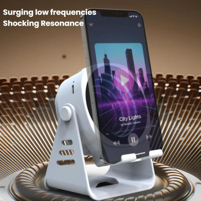 Altavoz inalámbrico de inducción con soporte para teléfono, altavoz Bluetooth multifuncional de escritorio con luz nocturna.