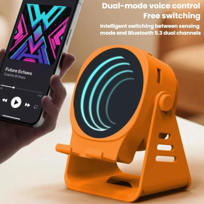 Altavoz inalámbrico de inducción con soporte para teléfono, altavoz Bluetooth multifuncional de escritorio con luz nocturna.