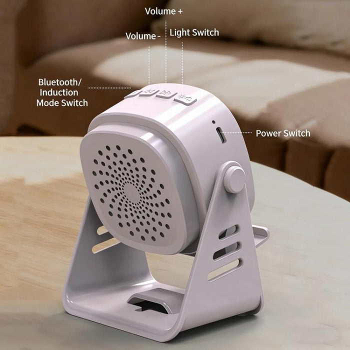 Altavoz inalámbrico de inducción con soporte para teléfono, altavoz Bluetooth multifuncional de escritorio con luz nocturna.