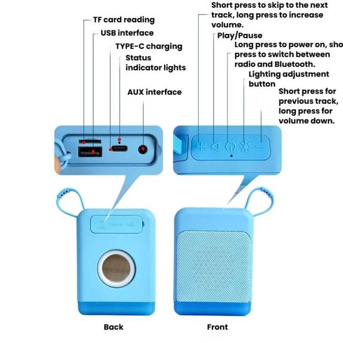 Mini altavoz Bluetooth retro con luces RGB, ranura para tarjeta TF y unidad USB, audio de escritorio.