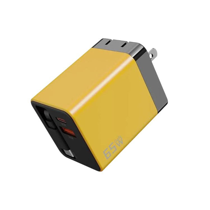 Cargador de pared GaN de 65 W con cable USB-C retráctil integrado y bloque de carga rápida de 3 puertos., US Plug, EU Plug, UK Plug