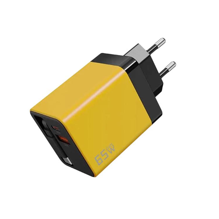 Cargador de pared GaN de 65 W con cable USB-C retráctil integrado y bloque de carga rápida de 3 puertos., US Plug, EU Plug, UK Plug
