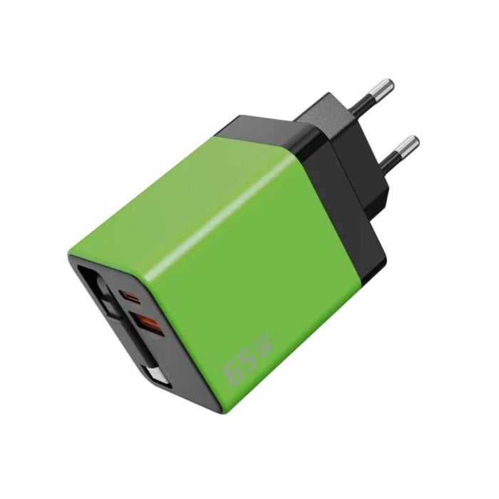Cargador de pared GaN de 65 W con cable USB-C retráctil integrado y bloque de carga rápida de 3 puertos., US Plug, EU Plug, UK Plug
