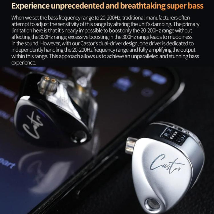 Auriculares intrauditivos con cable KZ-Castor de 1,2 m, ajustables, con doble controlador., No Mic, With Mic, Enhanced Bass No Mic, Enhanced Bass With Mic
