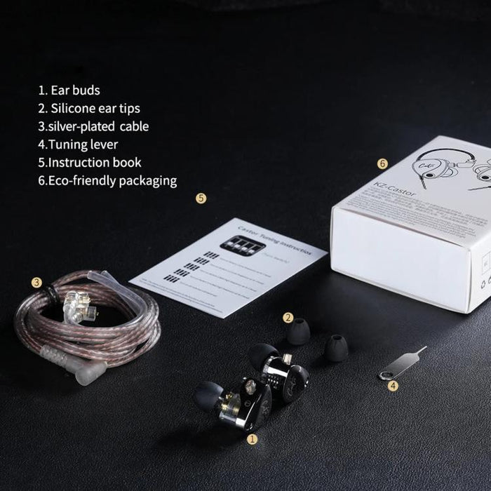 Auriculares intrauditivos con cable KZ-Castor de 1,2 m, ajustables, con doble controlador., No Mic, With Mic, Enhanced Bass No Mic, Enhanced Bass With Mic