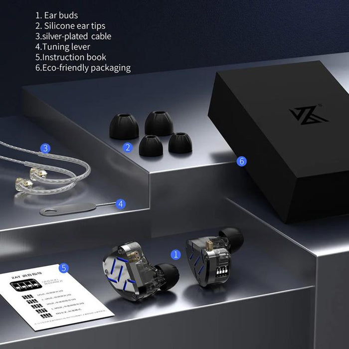 Auriculares intrauditivos con cable KZ-ZAT de 1,2 m con 1 controlador dinámico y 8 controladores de armadura balanceada. Auriculares de monitorización de escenario de alta fidelidad., Standard, With Mic