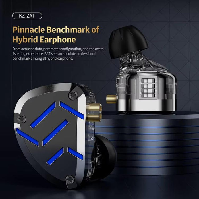 Auriculares intrauditivos con cable KZ-ZAT de 1,2 m con 1 controlador dinámico y 8 controladores de armadura balanceada. Auriculares de monitorización de escenario de alta fidelidad., Standard, With Mic