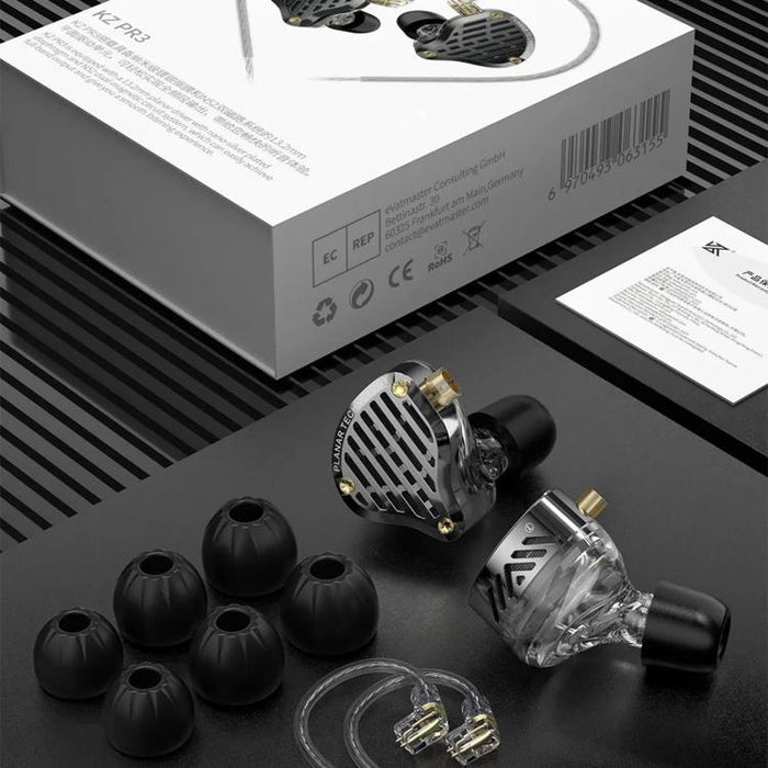 Auriculares intrauditivos con diafragma planar KZ-PR3 de 1,2 m con cable, para monitorización Hi-Fi, con cable reemplazable y altavoces planares., Black Standard, Black With Mic