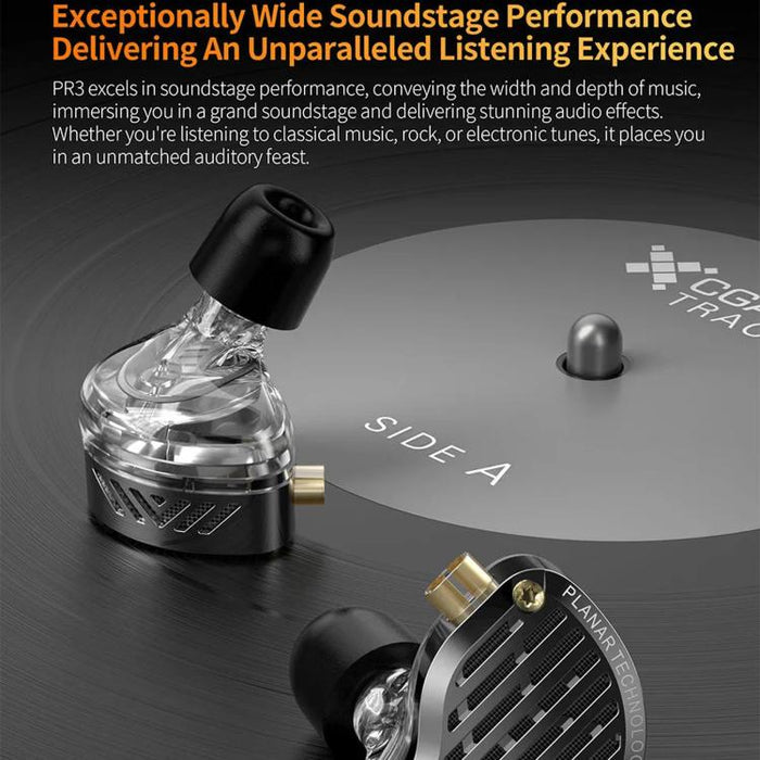 Auriculares intrauditivos con diafragma planar KZ-PR3 de 1,2 m con cable, para monitorización Hi-Fi, con cable reemplazable y altavoces planares., Black Standard, Black With Mic