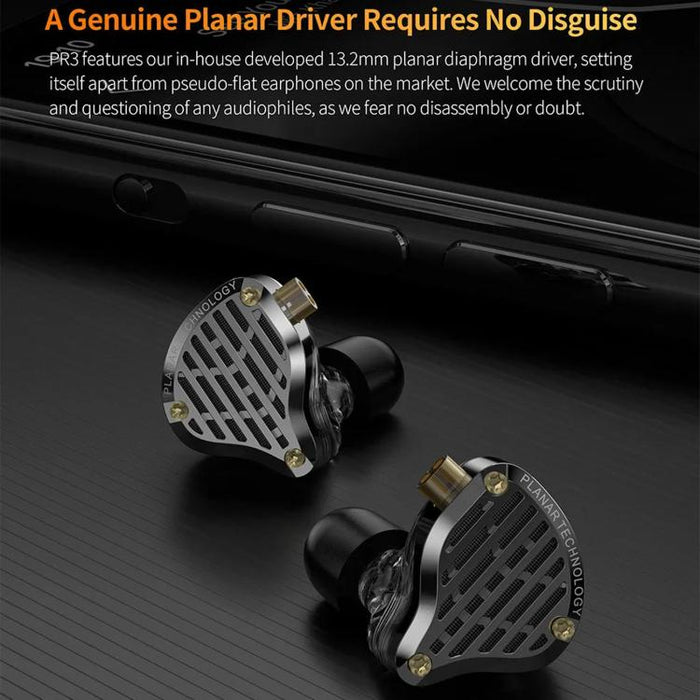 Auriculares intrauditivos con diafragma planar KZ-PR3 de 1,2 m con cable, para monitorización Hi-Fi, con cable reemplazable y altavoces planares., Black Standard, Black With Mic