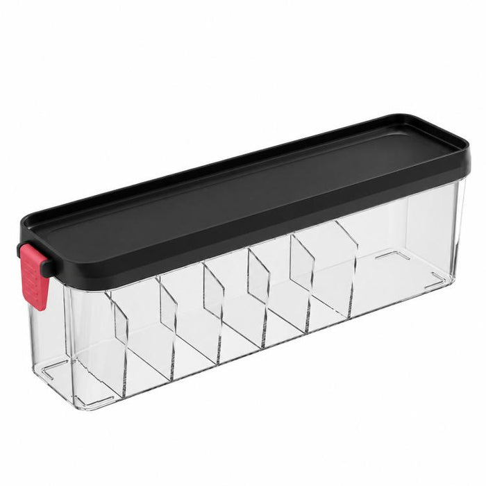 Caja organizadora de cables apilable con tapa, delgada, de plástico, con múltiples compartimentos para cables de escritorio, organizador transparente para tocador y cajones de cosméticos.