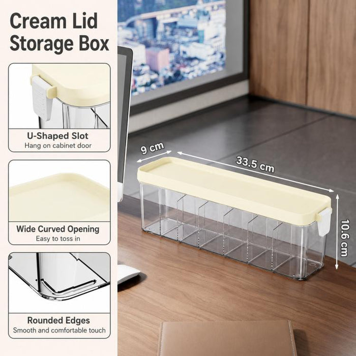 Caja organizadora de cables apilable con tapa, delgada, de plástico, con múltiples compartimentos para cables de escritorio, organizador transparente para tocador y cajones de cosméticos.