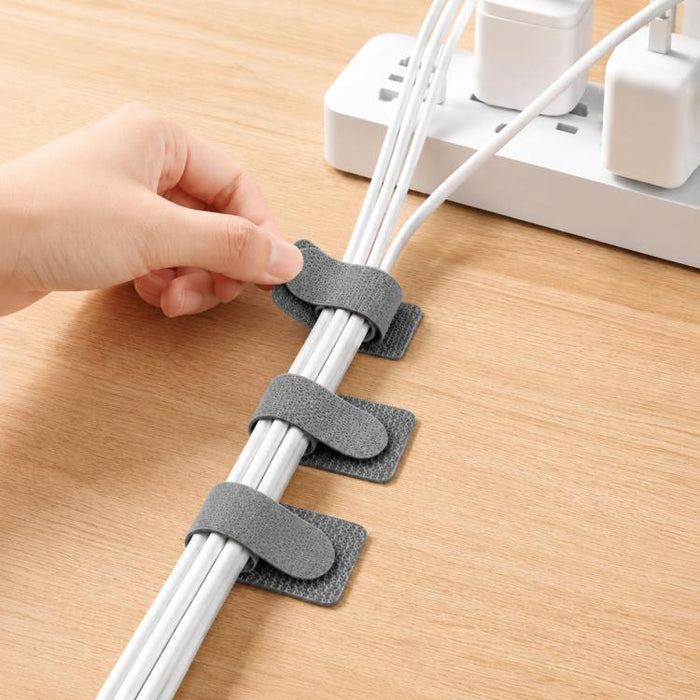 10 unidades/paquete de organizadores de cables adhesivos reutilizables con cierre de velcro para sujetar cables, clips para la gestión de cables debajo del escritorio o electrodomésticos., Gray