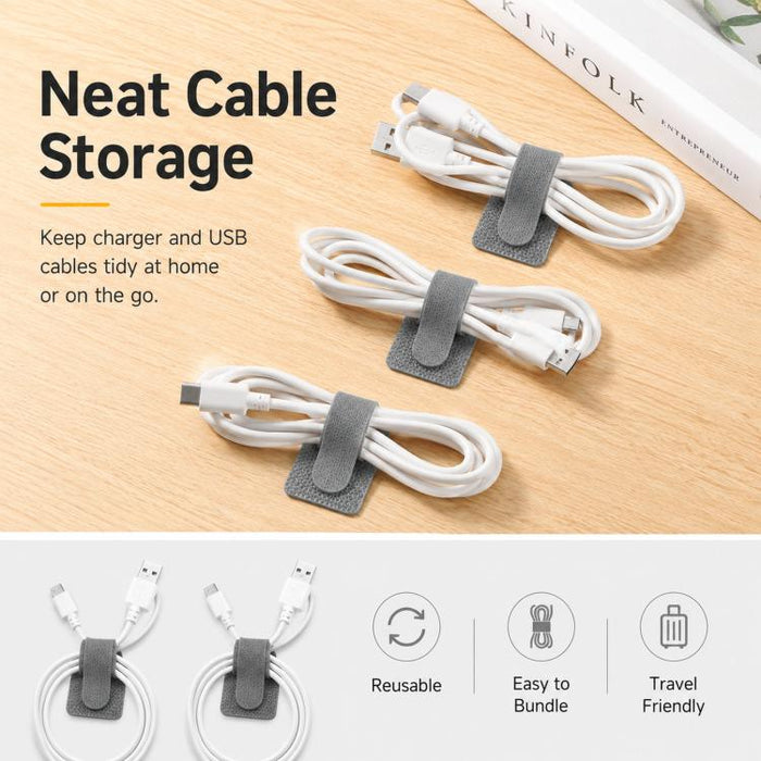 10 unidades/paquete de organizadores de cables adhesivos reutilizables con cierre de velcro para sujetar cables, clips para la gestión de cables debajo del escritorio o electrodomésticos., Gray