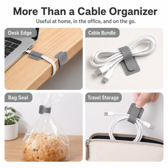 10 unidades/paquete de organizadores de cables adhesivos reutilizables con cierre de velcro para sujetar cables, clips para la gestión de cables debajo del escritorio o electrodomésticos., Gray
