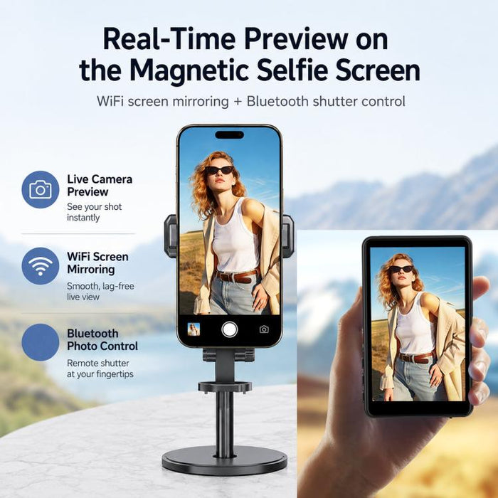 Espejo magnético para pantalla de teléfono, cámara trasera inalámbrica, pantalla para selfies