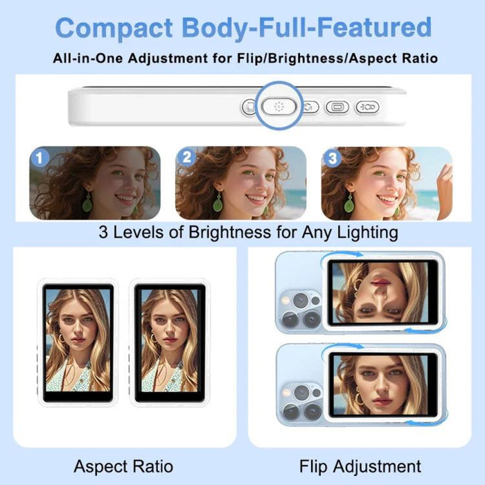 Dispositivo de duplicación de pantalla inalámbrica trasera para smartphone con luz de relleno, pantalla magnética Bluetooth para selfies en exteriores
